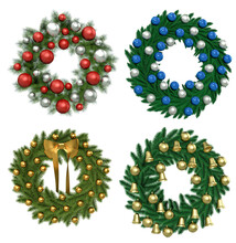 Set Of Christmas Wreath Transparent Background, High Quality Details - 3D Rendering
