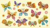Fototapeta Motyle - Retro groovy butterfly illustration set