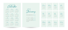 Monthly Calendar 2023 Template In Trendy Minimalist Style, Cover Concept, Set Of 12 Pages Desk Calendar, 2023 Minimal Calendar Planner Design For Printing Template In Blue