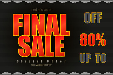 Sticker - Poster design of final sale up to 80 percent end of season special offer black tone