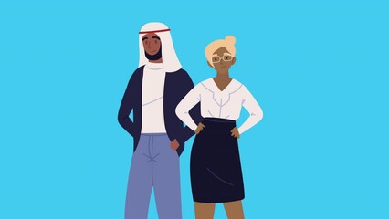 Sticker - arabe and afro workers couple teamwork animation