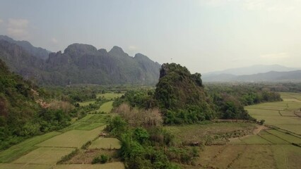 Wall Mural - Aerial view of beautiful scenery around Vang Vieng in Laos. 