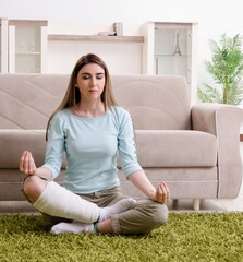 Wall Mural - Young woman after car accident suffering at home