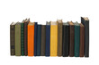 Old stacked books on white background