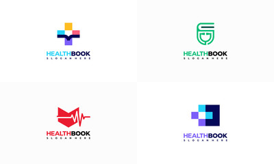 Wall Mural - health book logo designs concept vector, health education logo symbol, healthcare logo icon