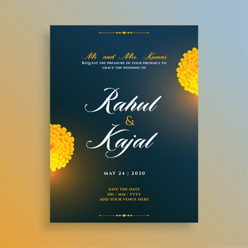 indian wedding invitation card template design in dark theme