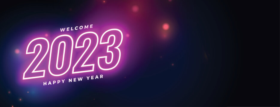 neon style 2023 text for happy new year greeting banner
