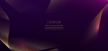 Luxury Golden Lines Wave On Dark Purple Background With Lighting Effect Sparkle. Template Premium Award Design.