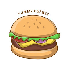 Wall Mural - Burger Yummy food Logo. Food and Drink Illustration. Fastfood and Junkfood Icon Symbol