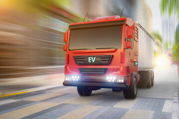 Wall Mural - Ev logistic van trailer truck or lorry on highway