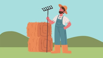 Wall Mural - male farmer with rake animation