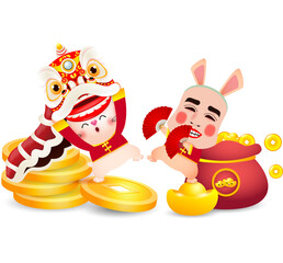 Happy Chinese new year 2023 year of the rabbit zodiac, gong xi fa cai, Cartoon cute bunny rabbit culture isolated illustration character style png 