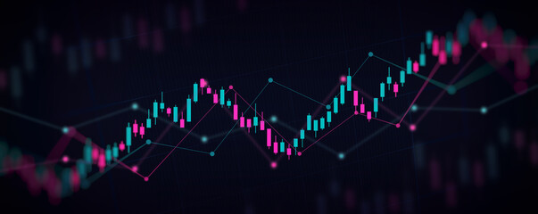 Wall Mural - financial graph with up trend line candlestick chart in stock market on neon color widescreen backgr