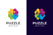 Puzzle Head Logo Vector Icon Illustration. Brain Intelligence Symbol Logo Puzzle Illustration For Mental Ore Or Mental Health