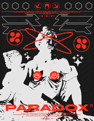 Wall Mural - retro futuristic poster with woman statue. print in pixel style, for streetwear, print for t-shirts 