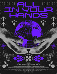 Wall Mural - retro futuristic poster planet in hand 