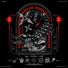 Wall Mural - retro futuristic poster with scorpion and arch. print in techno style, for streetwear, print for t-s