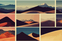 Big Set Of Abstract Mountain Landscape Banner.