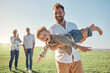 © Beaunitta V W/peopleimages.com - Family, children and playing with a man and son having fun outdoor in a field in nature with grandparents. Summer, kids and love with a playful dad and boy outside together for bonding on vacation