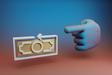 Aufkleber - Beautiful illustrations abstract Hand index finger points to Money Back symbol icon on a multicolor bright background. 3d rendering illustration. Background pattern for design.