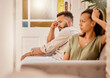 © Beaunitta Van Wyk/peopleimages.com - Stress, anxiety and divorce couple on living room sofa in house, home and marriage counseling after fight, argument or cheating. Sad, frustrated and breakup man or woman with mental health or burnout
