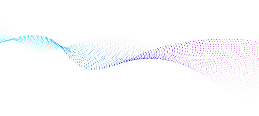 Leinwandbilder - Abstract dot particles wavy flowing curve pattern by colorful gradient blue purple pink on transparent background in concept of technology, science, music, modern.