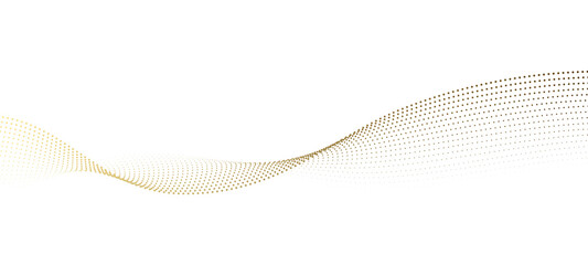 Wall Mural - Abstract dot particles wavy flowing curve pattern by gold gradient color on transparent background in concept of luxury, technology, science, music, modern.