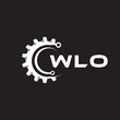 WLO letter technology logo design on black background. WLO creative initials letter IT logo concept. WLO setting shape design.
