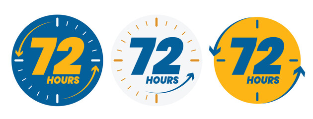 72 hour Protection. 72 hours icon. 72 hour logo. seventy two hour sign. blue and gold Vector illustration	