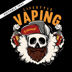 Wall Mural - the skull head with vape and clouds vector illustration