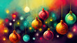 Hintergrund mit bunten Weihnachtskugeln und Christbaumschmuck, Illustration 