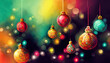 Hintergrund mit bunten Weihnachtskugeln und Christbaumschmuck, Illustration 