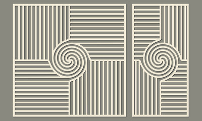 Laser cutting of decorative panels. Abstract geometric pattern of lines and spiral shape. Template for cutting plywood, wood, paper, cardboard and metal.