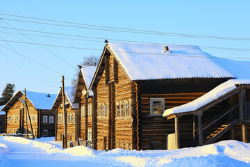 Wall Mural - winter landscape russian village north wooden house