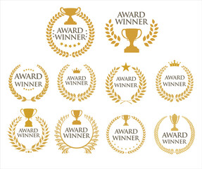 award winner emblem collection of gold laurel wreath black text
