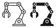 © fotohansel - ofvs194 OutlineFilledVectorSign ofvs - industrial robot vector icon . robotic arm sign . universal gripper . isolated transparent . black outline and filled version . AI 10 / EPS 10 . g11533