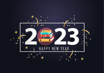 happy new year 2023. 2023 with books icon 