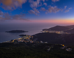Wall Mural - budva riviera night coastline. montenegro, balkans, adriatic sea.