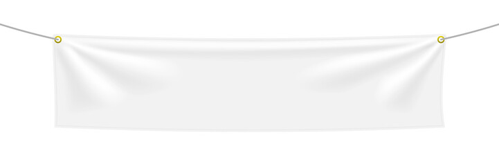 white textile banner with folds, png isolated on transparent background