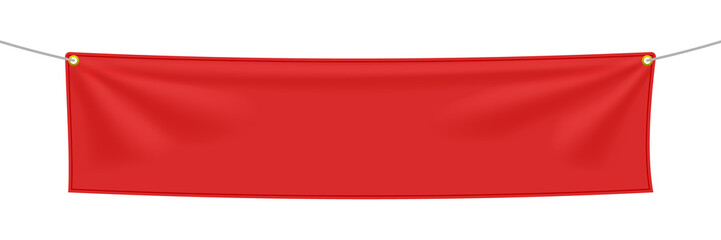red textile banner with folds, png isolated on transparent background