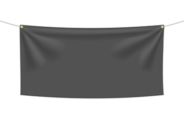 Wall Mural - black textile banner with folds, png isolated on transparent background