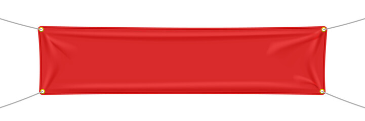 red textile banner with folds, png isolated on transparent background