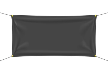 Wall Mural - black textile banner with folds, png isolated on transparent background