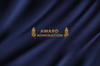 Award nomination ceremony luxury background with dark blue curtain cloth drape with golden wreath leaves