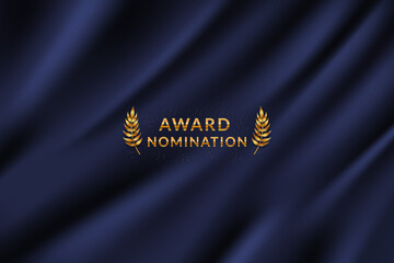 Wall Mural - Award nomination ceremony luxury background with dark blue curtain cloth drape with golden wreath leaves