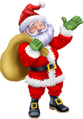 Wall Mural - A cartoon of Santa Claus or father Christmas holding a sack or bag of gifts