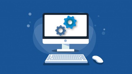 animated gears cog on a desktop screen. 4k motion animation
