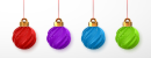 Wall Mural - 3d shiny glowing Christmas balls. Xmas glass ball. Holiday decoration template. Vector illustration