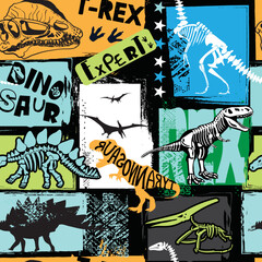 Wall Mural - Seamless  Dino pattern, print for T-shirts, textiles, wrapping paper, web. Original design with t-rex,dinosaur.  grunge design for boys . 