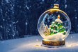 canvas print picture - Glas Schneekugel mit weihnachtlichem Aufbau Schnee und Landschaft Digital Art